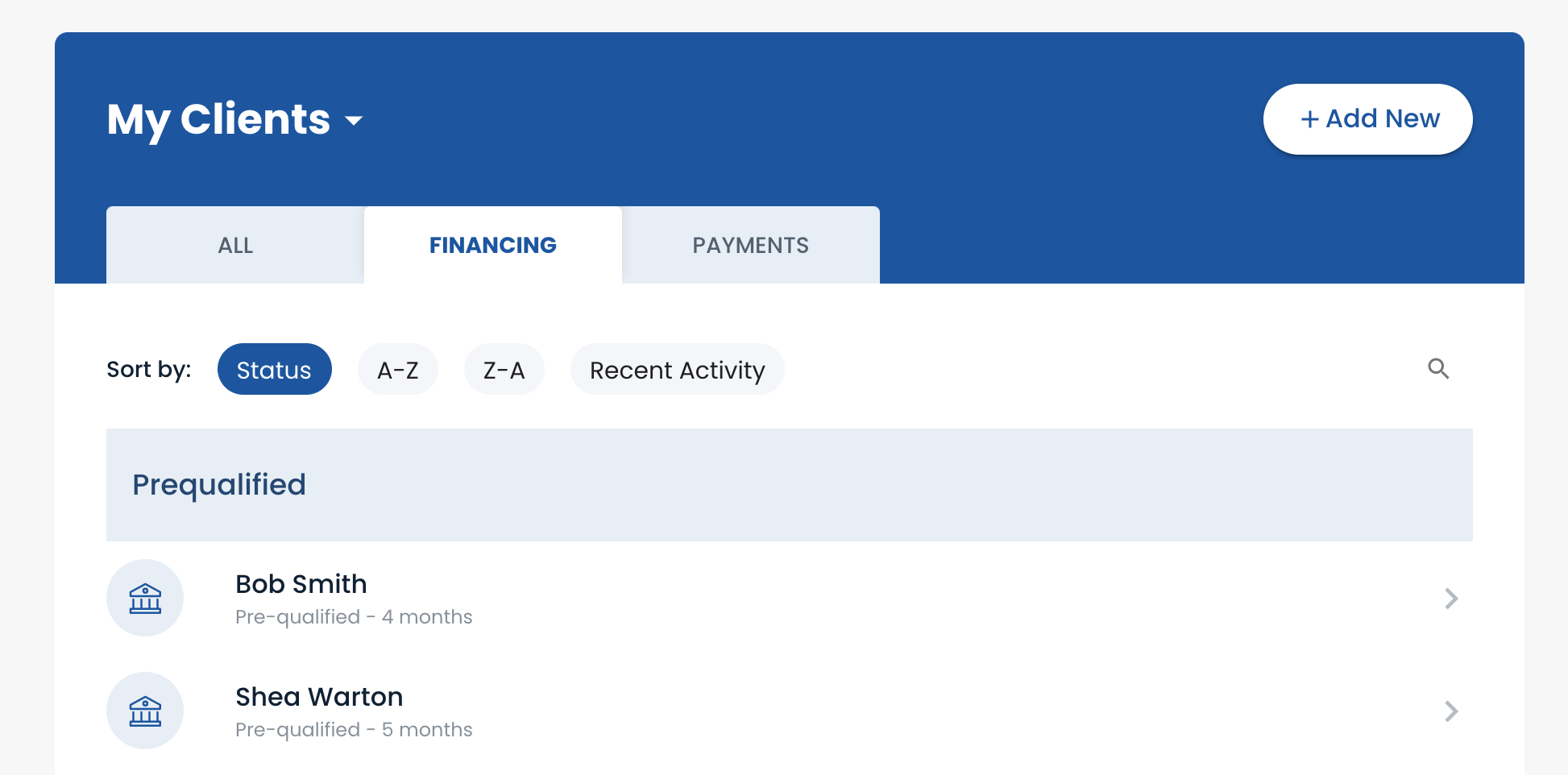 Financing Tab