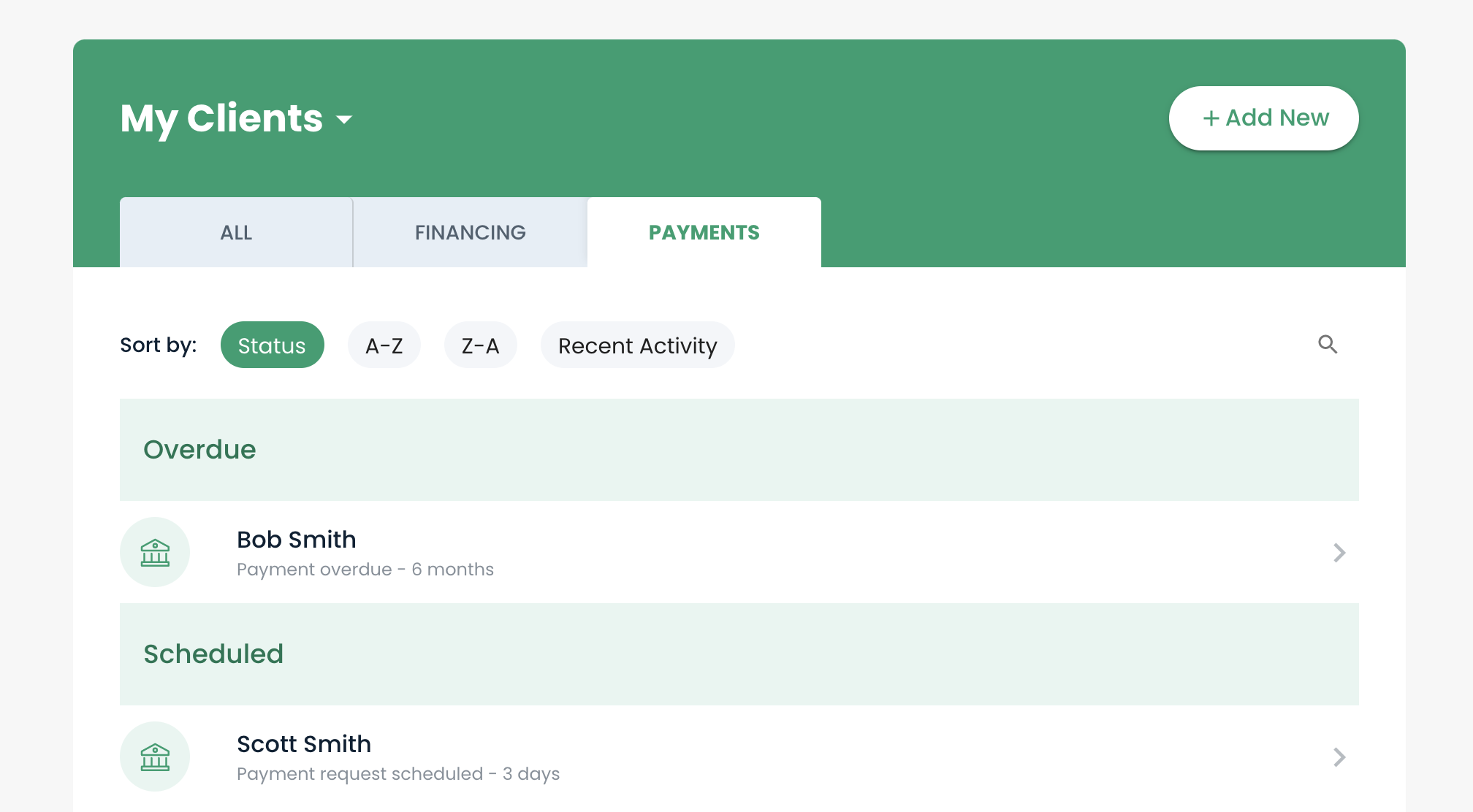 Payments Tab
